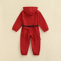 Unisex Korean Drama Survival Game Cosplay Costume Hooded Jumpsuit + Belt 2Pcs Halloween Party Clothes for Kid Boy Girl 2