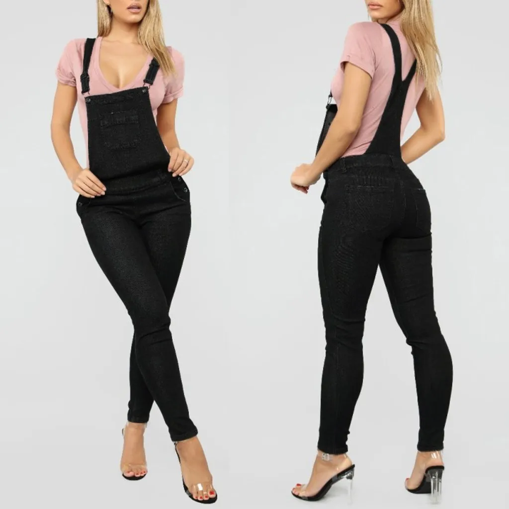 

Hawcoar Jeans Women's Fashion Denim Bib Pants Pocket Sexy Long Rompers Bib Pants Jumpsuits Wholesale Free Ship джинсы женские Z4