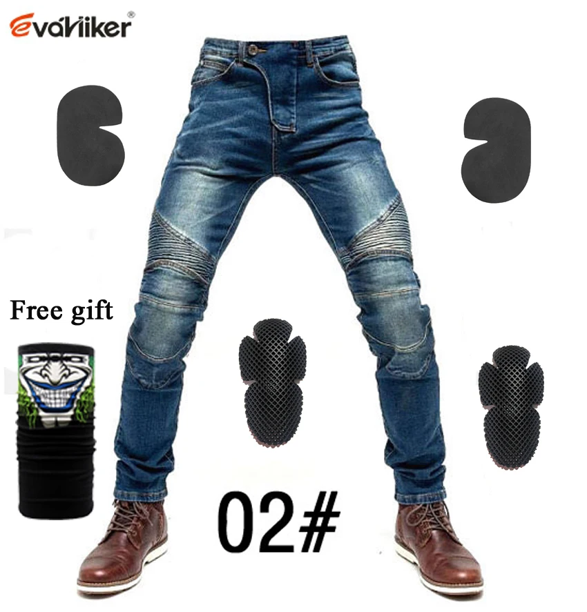 F-EV-02 Jeans and C EV-02, модные мужские и женские обтягивающие синие эластичные джинсы для мотоцикла, штаны для мотогонок с подкладами, обтягивающие джинсы для мотоцикла - Цвет: F-EV-02 Jeans and C