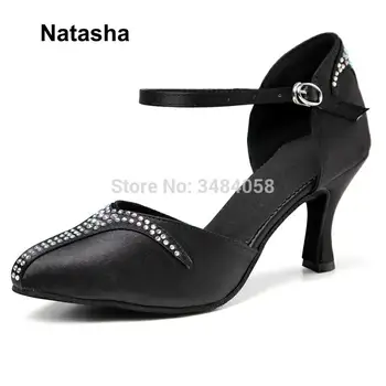 

Natasha satin diamond black dance shoes modern Latin dance shoes ladies adult dance shoes stiletto