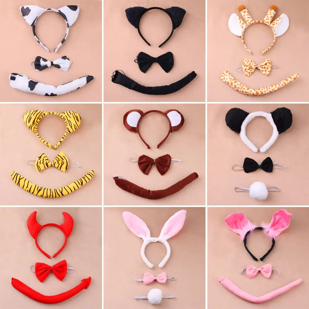 

3/2Pcs Child Adult Animals Ears Cartoon Zebra Tiger Horn Ear Headband Animal Cosplay Costume Hair Band Birthday Party Props Gift