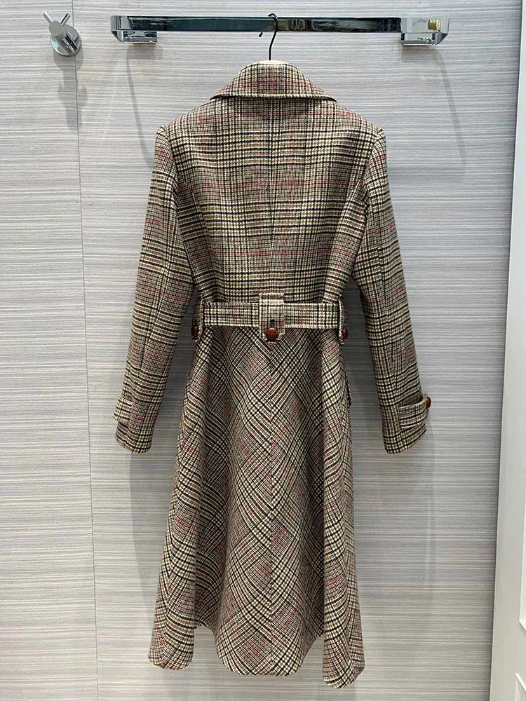 2019FW autumn new women double breated plaid wool jacket outerwear female casual long coat for ladies clothes tclai