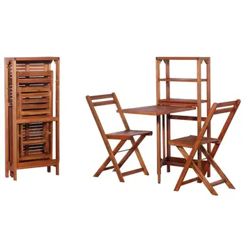 

3pcs Folding Bistro Set with Storage Rack Wooden Garden Furniture Sets Brown Outdoor Balcony Set for Garden Patio Balcony Tables