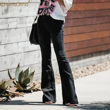 Свободные джинсы с высокой талией, одноцветные брюки, джинсы, брюки для женщин, s, лето, Осень, джинсы с высокой талией, женские брюки, эластичные расклешенные джинсы, Sept