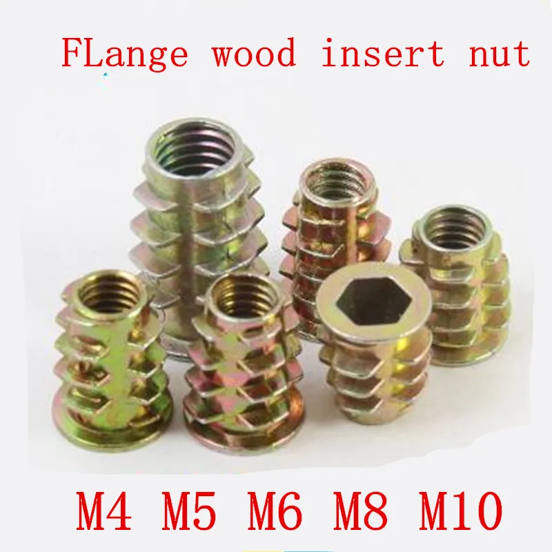 M4 M5 M6 M8 Thread For Wood Insert Nut Flanged Hex Drive Head Furniture 