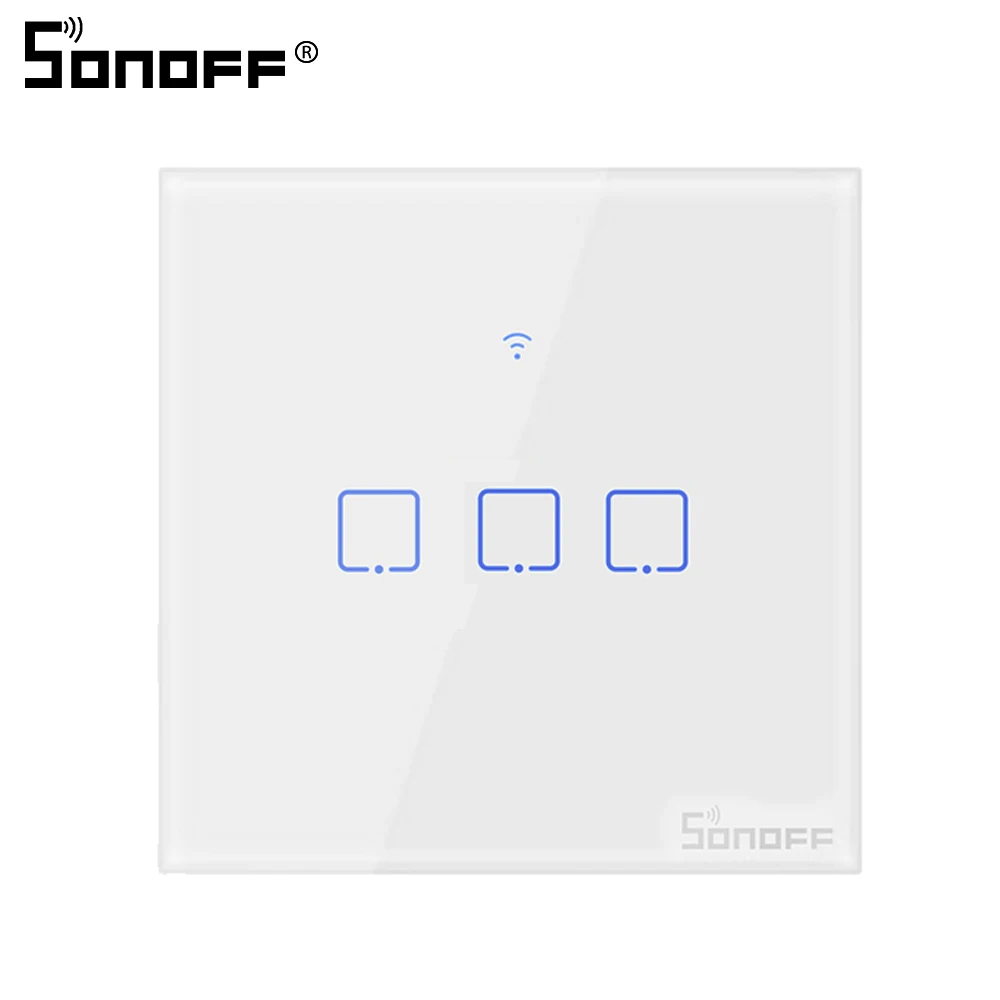 SONOFF сенсорный настенный выключатель стеклянная панель светильник ЕС США Розетка Wifi беспроводной пульт дистанционного управления 1 комплект 1 способ реле Google умный дом - Комплект: T0 EU 3C
