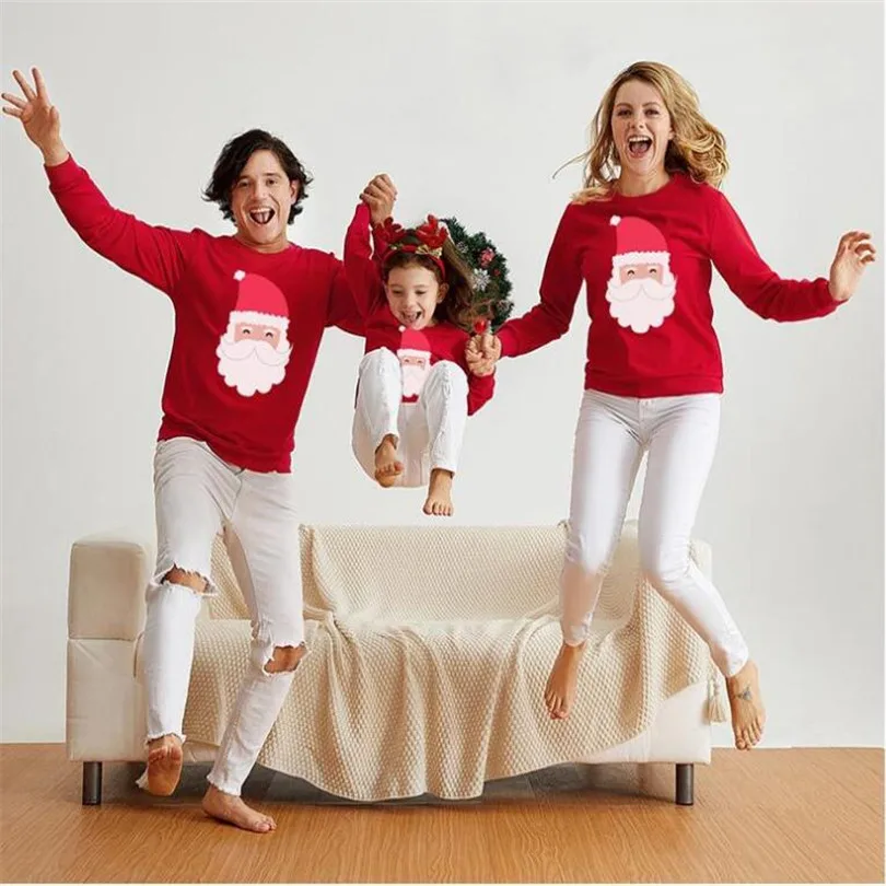 Рождественский Семейный комплект для мамы, дочки, папы и сына; Свитшот; Одинаковая одежда для семьи; одежда для мамы и меня с Санта-Клаусом - Цвет: Красный