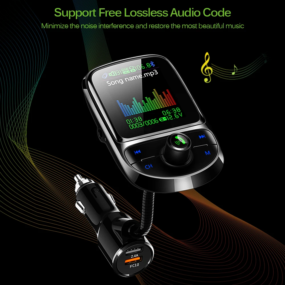 Автомобильный fm передатчик Onever с цветным экраном HIFI поддержка USB TF карты Bluetooth 5 0