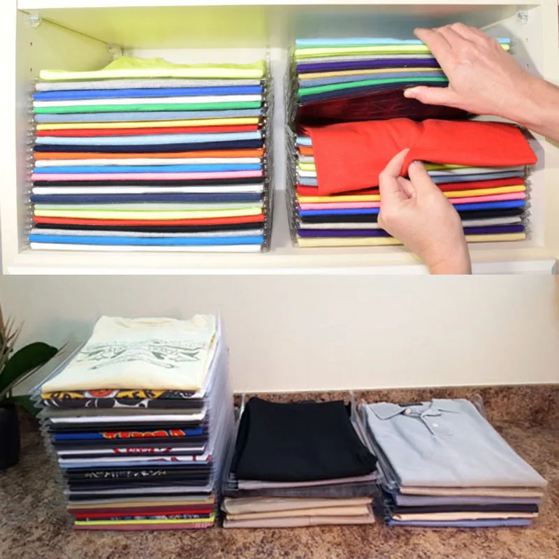 

Clothes Storage Stacking Folding Board Rack File Holder 10pcs Magic Clothes Folder T Shirts Shelf Wardrobe Finishing Organizer