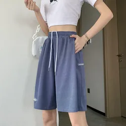 2021Summer Casual Ice Silk Shorts Women High Waist Loose Shorts Short Sweat Pants Womens Knee Length Shorts Plus Size