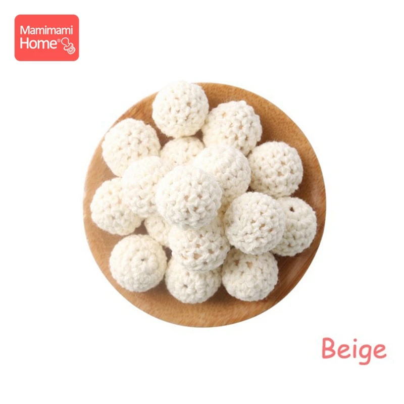 Beige Mamihome 20 штук 20 мм деревянные бусины для вязания зубов для детей, вязаные бусины, пустые DIY ожерелье для кормления, подарки, детские товары, Bpa бесплатно - Цвет: Beige