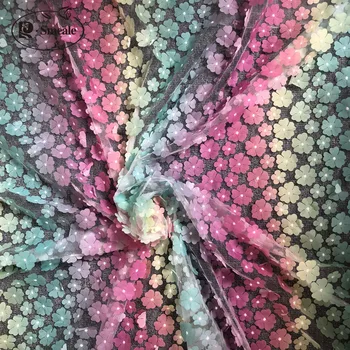 

Rainbow Color 3D Applique Lace Fabric Gradient Plum Children's Clothing DIY Colorful Color Lace Cloth RS2763