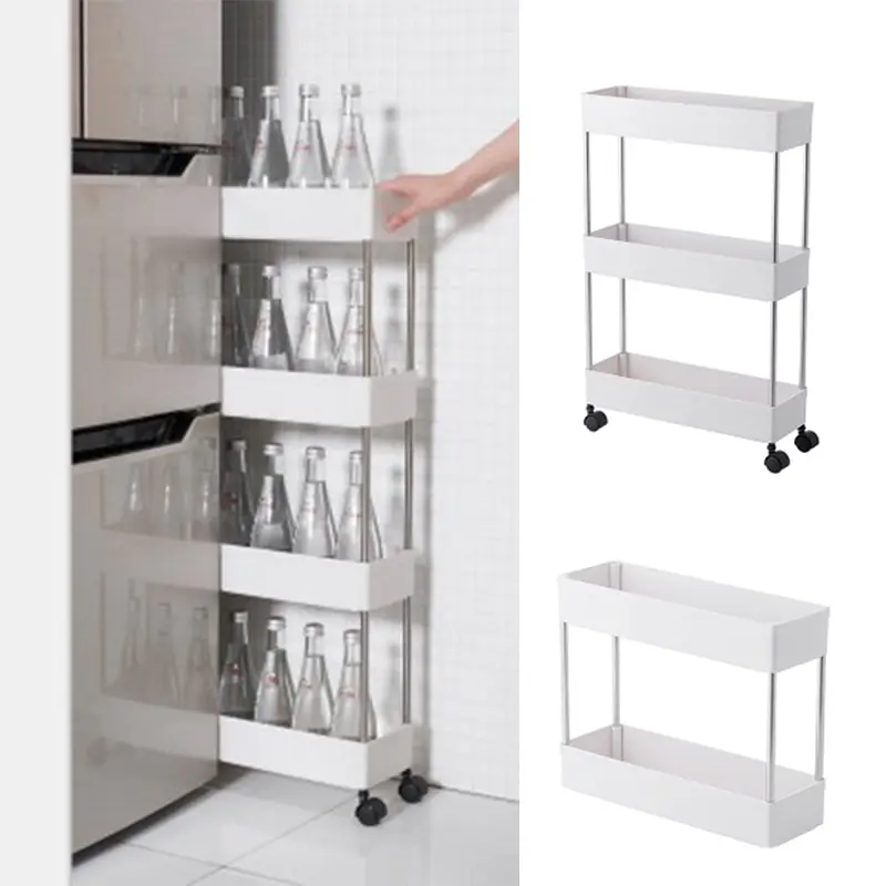 2/3/4 Tiers Fridge Side Gap Storage Rack Cart Mobile Shelving Unit Organizer Rolling Utility Racks For Kitchen Bathroom | Дом и сад