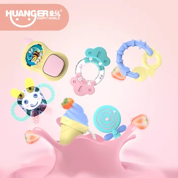 

New 5/6pcs Boiling Rattles Baby bite Teethers/Ring Hand Shake Mobile Infant Training Tooth Toddler Bell Kid Toys 2in1 Soft Gift