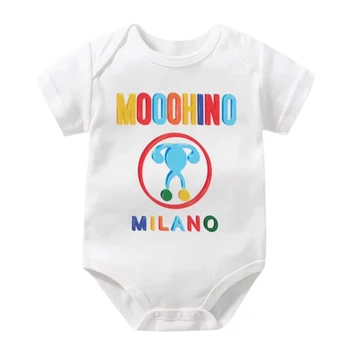 

Brand New Newborn Baby Clothes Infant Baby Short Sleeve Clothing Summer Baby Boys Color Letter Print White Romper Outfit