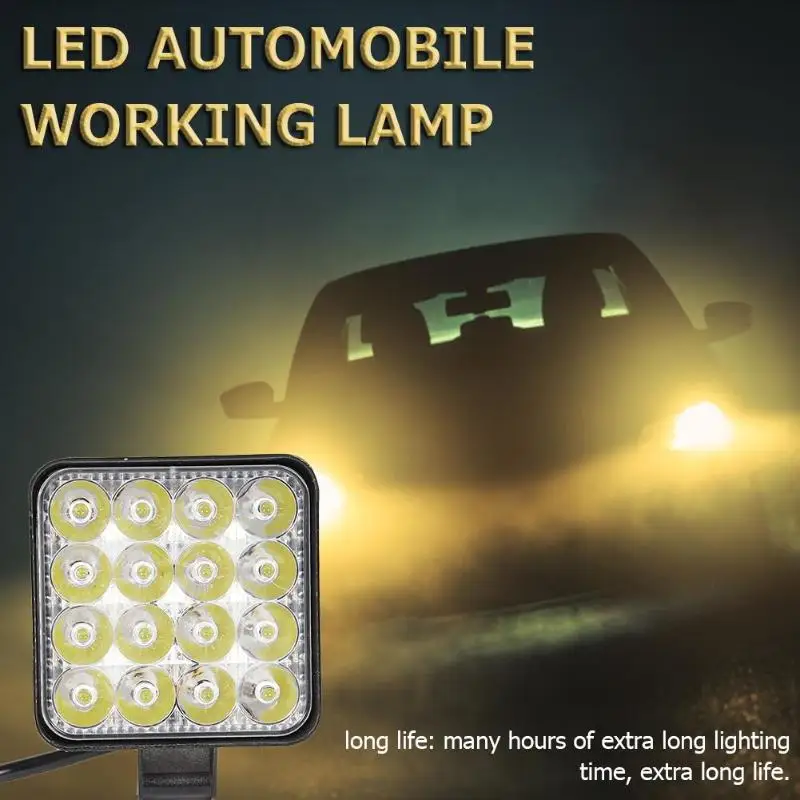 12 V-24 V Автомобильный светильник 16LED Рабочая Лампа 48 Вт 2880LM 6500K IP67 Водонепроницаемый квадратный Точечный светильник противоударный автомобиль грузовик пятно противотуманных фар