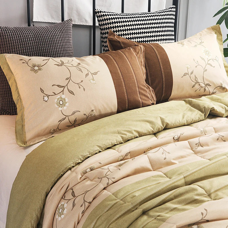 3Pcs Striped Queen Comforter Sets Ethnic Retro Air Conditioner Quilt Set Floral Printed Luxury Coverlet with Pillowcase