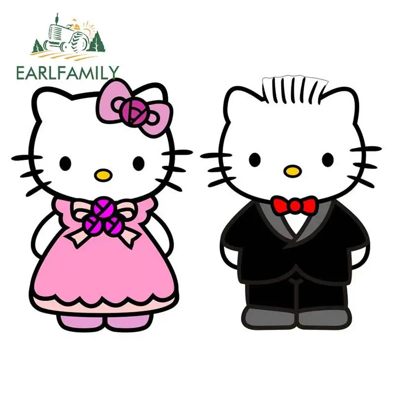 EARLFAMILY, 13 см x 9,1 см, для hello kitty, семейная мультяшная графическая Автомобильная наклейка, JDM, наклейка на мотоцикл, виниловая, украшение на окно, бампер