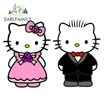 

EARLFAMILY 13cm x 9.1cm for Hello Kitty FAMILY Cartoon Graphics Car Sticker JDM Motorcycle Decal Vinyl Window Bumper Decoration