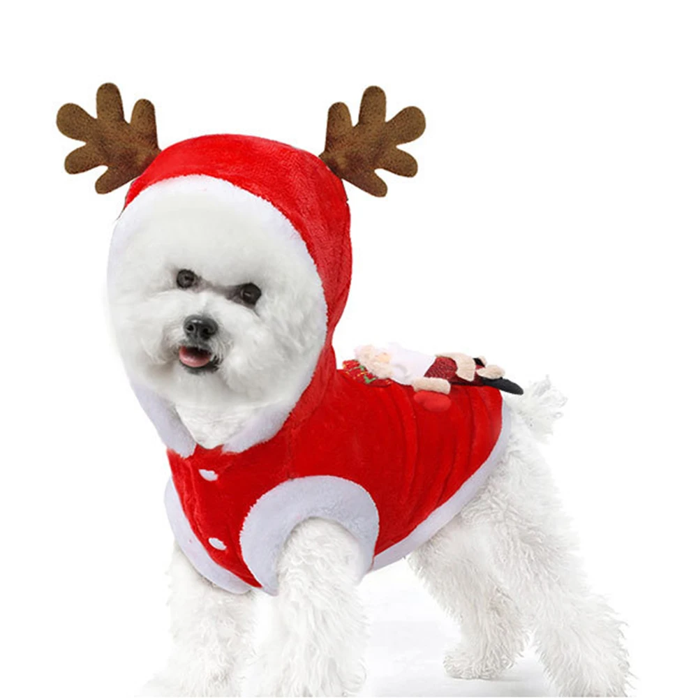 Рождественская Одежда для собак, зимний теплый костюм Санта-Эйка для мопса, чихуахуа, йоркширских маленьких собак, кошек, куртка, пальто, худи для домашних животных