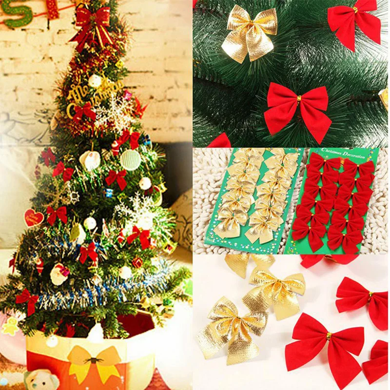 12pcs Butterfly-shape Hanging decorations Gold Silver Red bowknot Christmas tree ornaments Happy new year Navidad decor