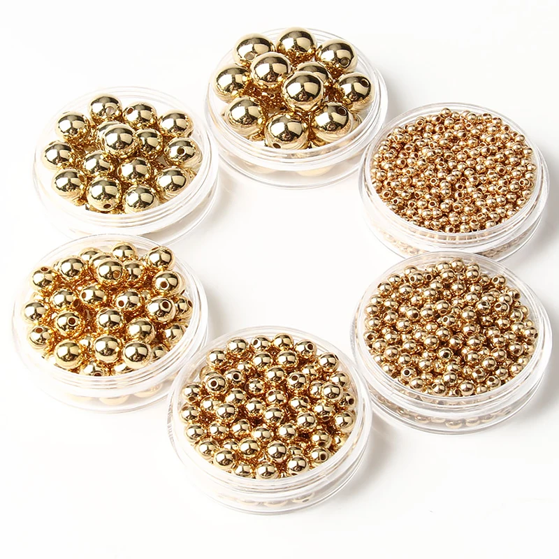 Wholesale 3 4 6 8 10 12mm 30-500pcs Gold Metal Plated CCB Round Seed Spacer Loose Beads For Jewelry making DIY 1