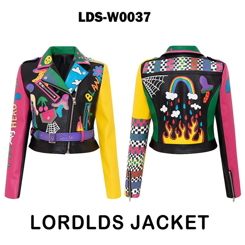 white bubble coat LORDLDS Red Leather Jacket Women Graffiti Colorful Print Moto Biker Jackets and Coats PUNK Streetwear Ladies Clothes waterproof parka Coats & Jackets