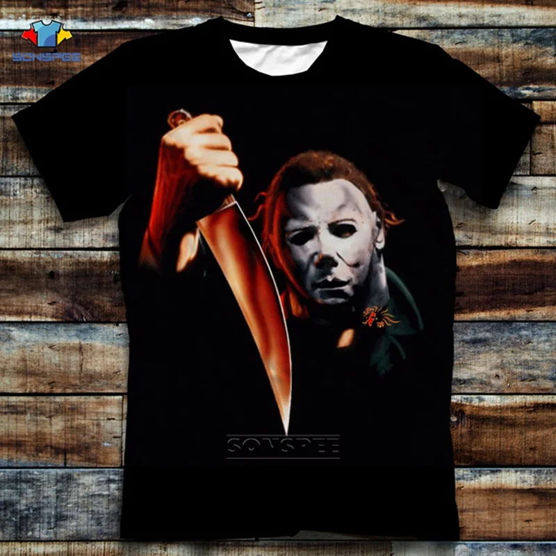 

SONSPEE Men Funny Tee Shirts Horror Michael Myers T Shirt Women 3D Print Summer Casual Tops Short Sleeve Gym T-Shirt Clothing