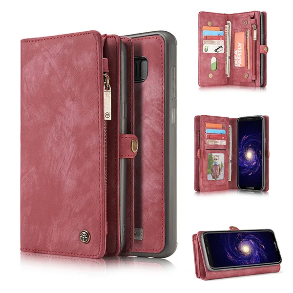 Чехол-книжка из натуральной кожи для samsung S9, S8 Plus, Note 9, 8, S7 Edge, 2 в 1, съемный магнитный кошелек, чехол для телефона+ пленка - Цвет: Red