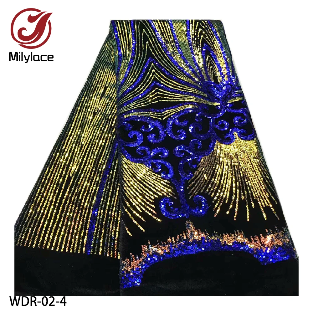Milylace блестящая африканская Бархатная ткань, 5 ярдов, яркая черная бархатная ткань с блестками, высокое качество, вечерние WDR-02