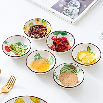 

6PCS New Lemon Strawberry Round Ceramic Saucer Dish Hot Pot Seasoning Dish Sauce Sushi Snack Dish Porcelain Household Tableware