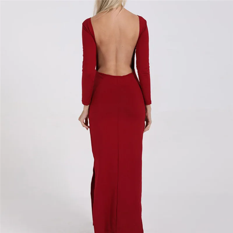 Красное пикантное платье с высоким воротом, Клубные вечерние платья, осеннее платье с длинным рукавом, женское платье с разрезом сбоку, облегающее вечернее платье средней длины, облегающее платье M0167 - Цвет: Wine Red