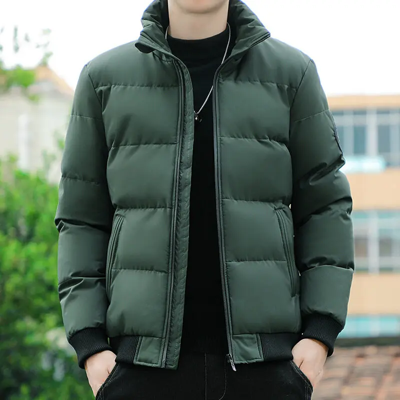 

HAWAIFISH Men's Windbreaker Long-sleeved Thick Stand-up Collar Winter Jacket Solid Color Down Jacket Men's Short Coat
