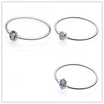 

925 Sterling Silver Bangle Poetic Blooms Clasp Snake Chain Bracelet Bangle Fit Women Bead Charm Pandora Jewelry