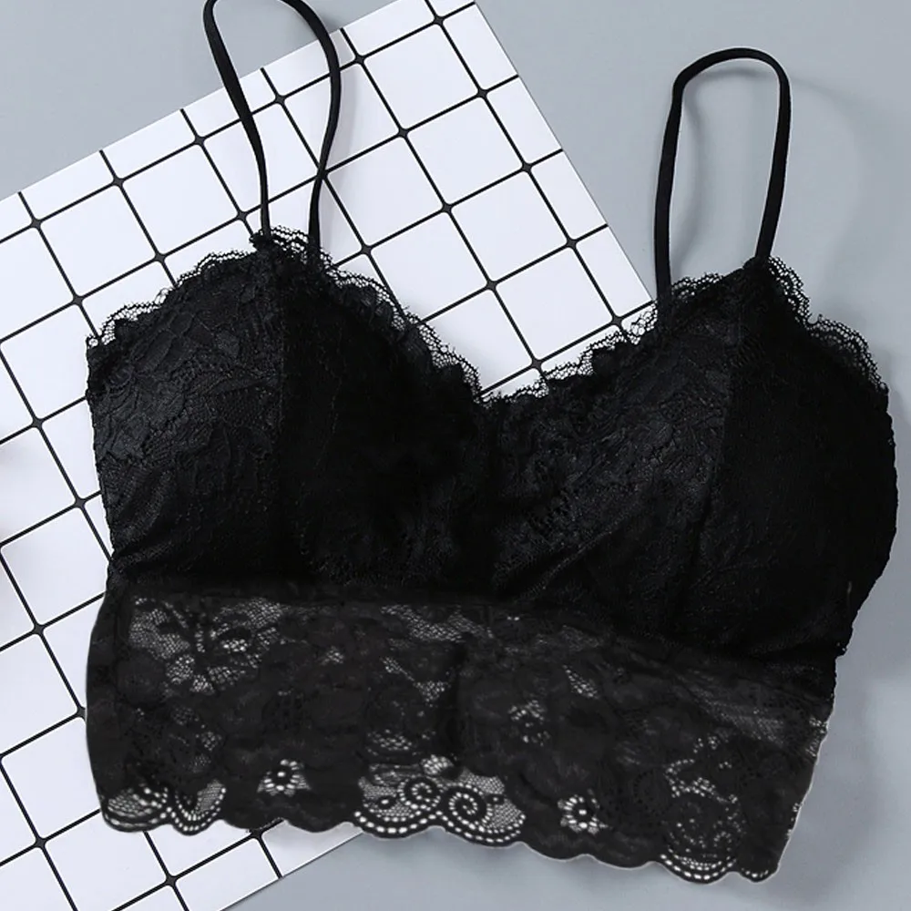 Women Lace Sleeveless Solid Top Unpadded Bralette Bra Bustier Zipper Back Club Crop Tank Free Size