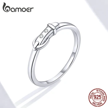

bamoer GXR645 Real 925 Sterling Silver Belt Buckle Ring Funny Pendant Interesting Original Design Minimalistic Women Jewelry