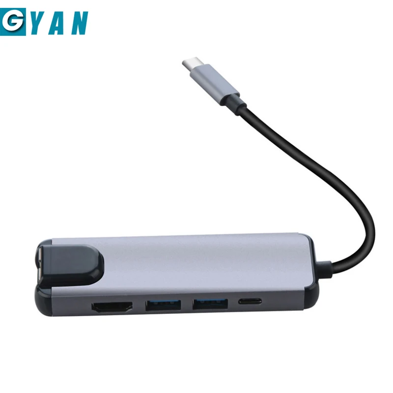 5 в 1 USB C концентратор Hdmi гигабитный Ethernet адаптер для Macbook Air Pro type C к Rj45 Lan с USB-C зарядным устройством PD порт