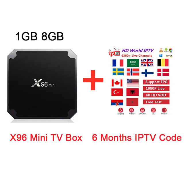 1G8G(6 month IPTV) Смарт ТВ приставка X96 мини Amlogic S905W четырехъядерный HD Смарт медиаплеер IP ТВ подписка Франция арабский Испания голландский Европа IP ТВ приставка - Цвет: 1G8G(6 month IPTV)