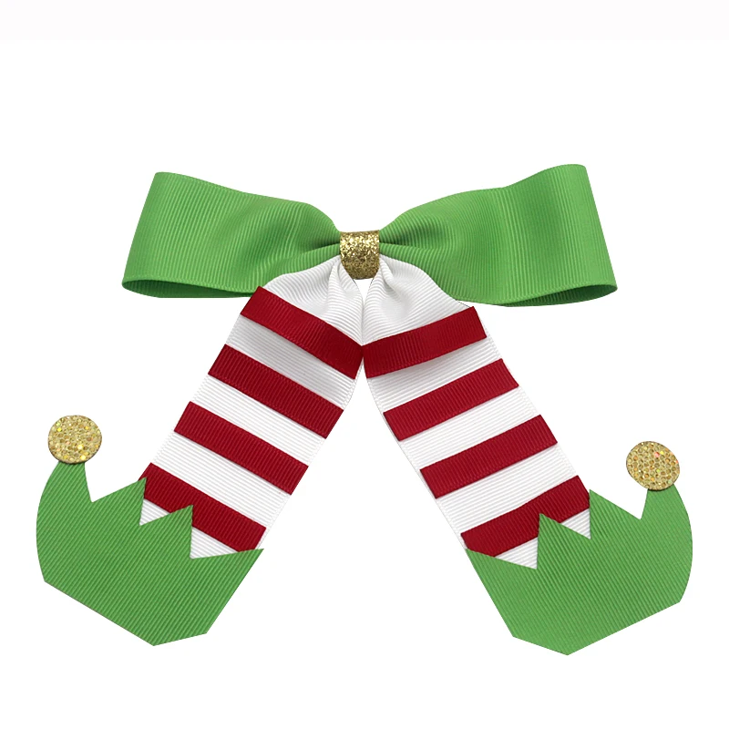 

7 inch Christmas Hair Bows Cheer Bows Green Red Silver Glitter Grosgrain Ponytail Hair Bows For Kids Girls Hair Accessories