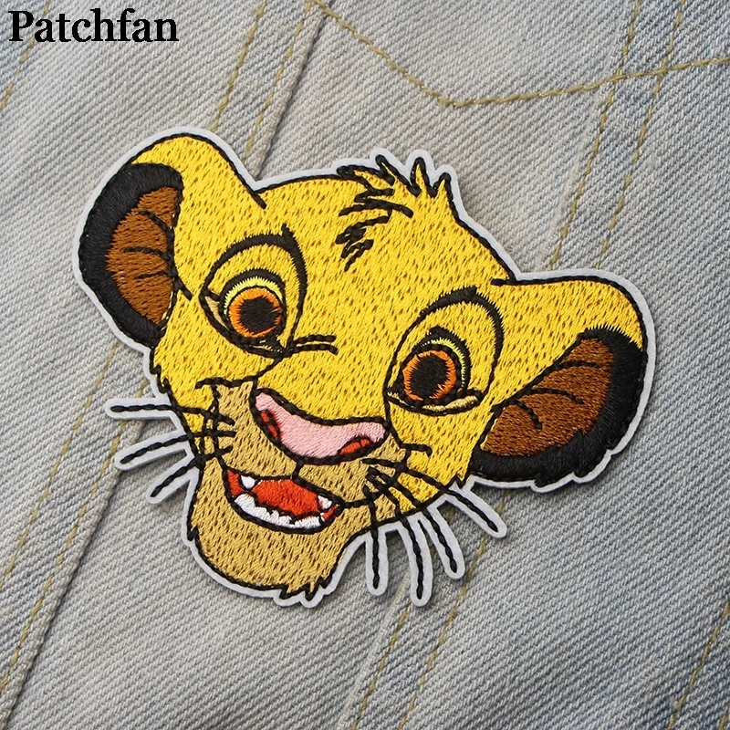 20 шт./партия, Patchfan, Лев, король, мультфильм, железные нашивки, одежда, вышитые аксессуары для лоскутного шитья индивидуальные нашивки,, A2312