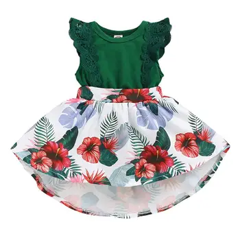 

Summer Baby Girls Patchwork Romper Dress Flower Print Flare Sleeve Toddler Dresses