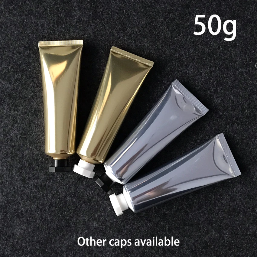 50ml de Alumínio Ouro Prata Plástico Macio Garrafa 50g Tubo Creme Cosmético Limpador Facial Loção Espremer Recipientes Frete Grátis 4 Ouro prata 50ml de alumínio plástico macio