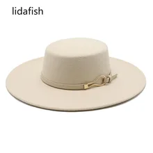 

lidafish Fedoras Hats for Women Solid Color Imitation Woolen Felt Jazz Cap 10CM Wide Brim Flat Top Bowler Hats
