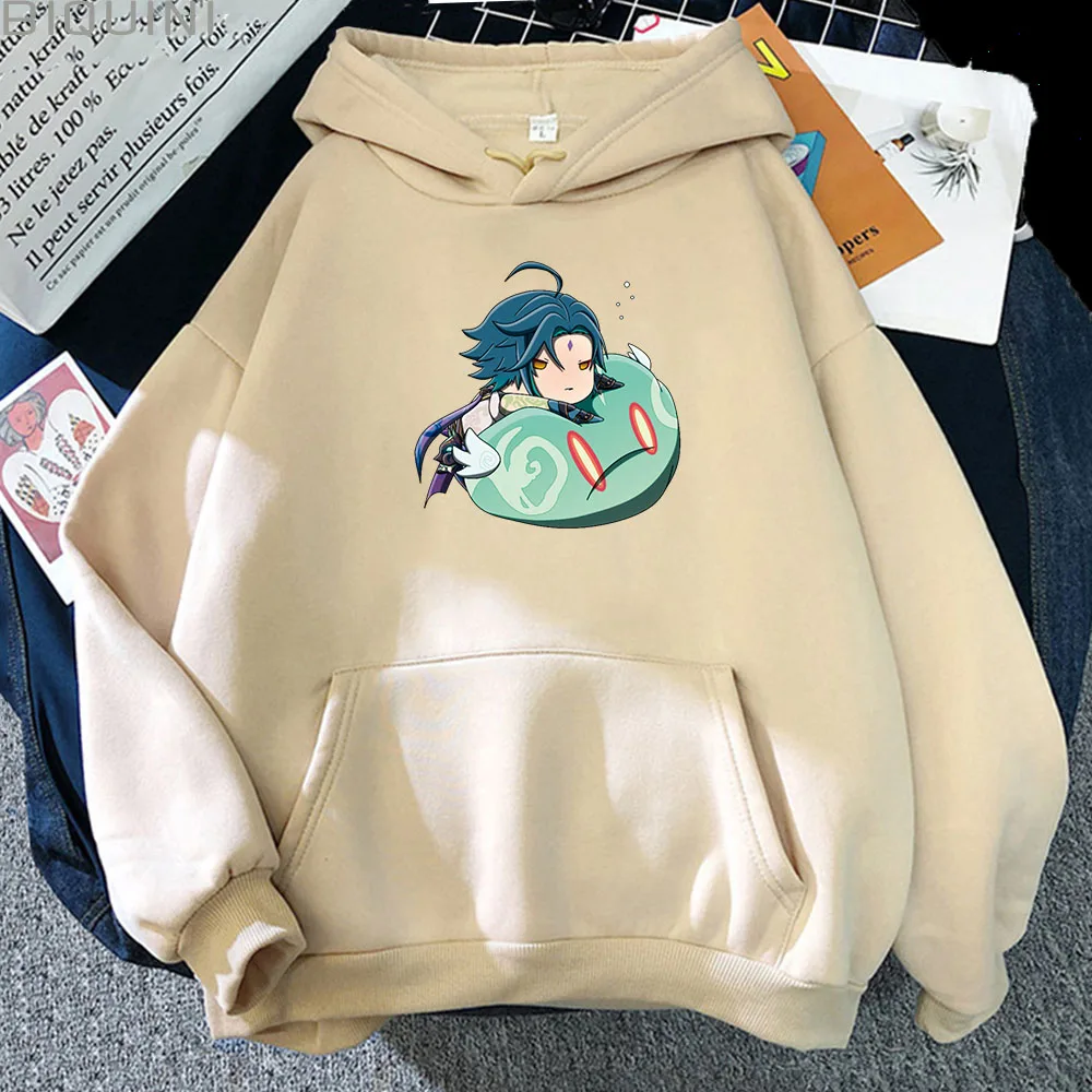 

Zhongli Hoodie Unisex Genshin Impact Loose Cartoon Print Cute Long Sleeve Pullovers Men Clothes Teens Hot Game Sweatshirts Women