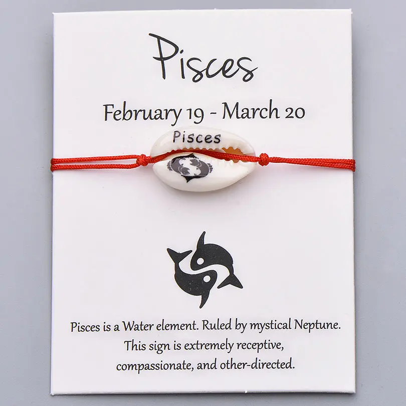 Pisces Pipitree натуральный корпус созвездий 12 знаков зодиака браслет желать подарок красная нить на удачу браслеты с подвесками для женщин мужчин детские ювелирные изделия - Окраска металла: Pisces