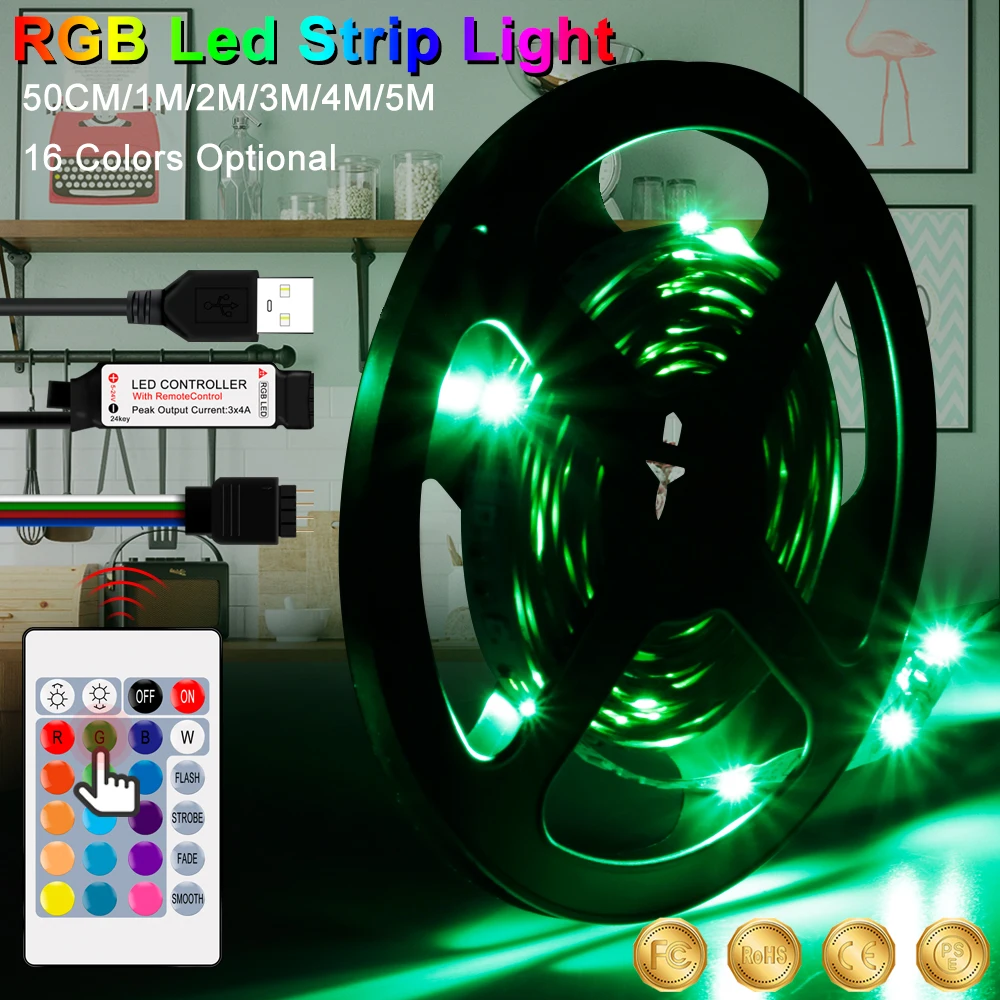 

5V USB TV LED Light RGB LED Strip Flexible Ribbon LED Lamp Tape Waterproof Ambilight Decoration Strip Lamp 0.5m 1m 2m 3m 4m 5m
