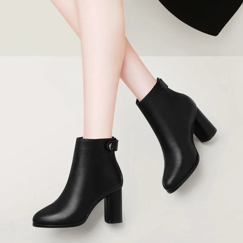 

Chunky High Heel Boots Women's Leather Boot 2019 Autumn And Winter New Style Thick Bottomed Martin Boots British Style Huidong W