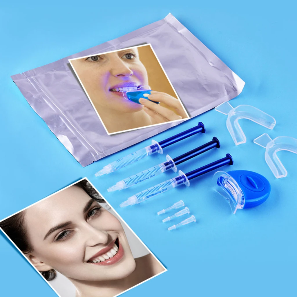 3/6/10pcs Dentist Teeth Whitening Oral Gel Kit Tooth Whitener Bleaching Set, Gel+Tray+LED Light