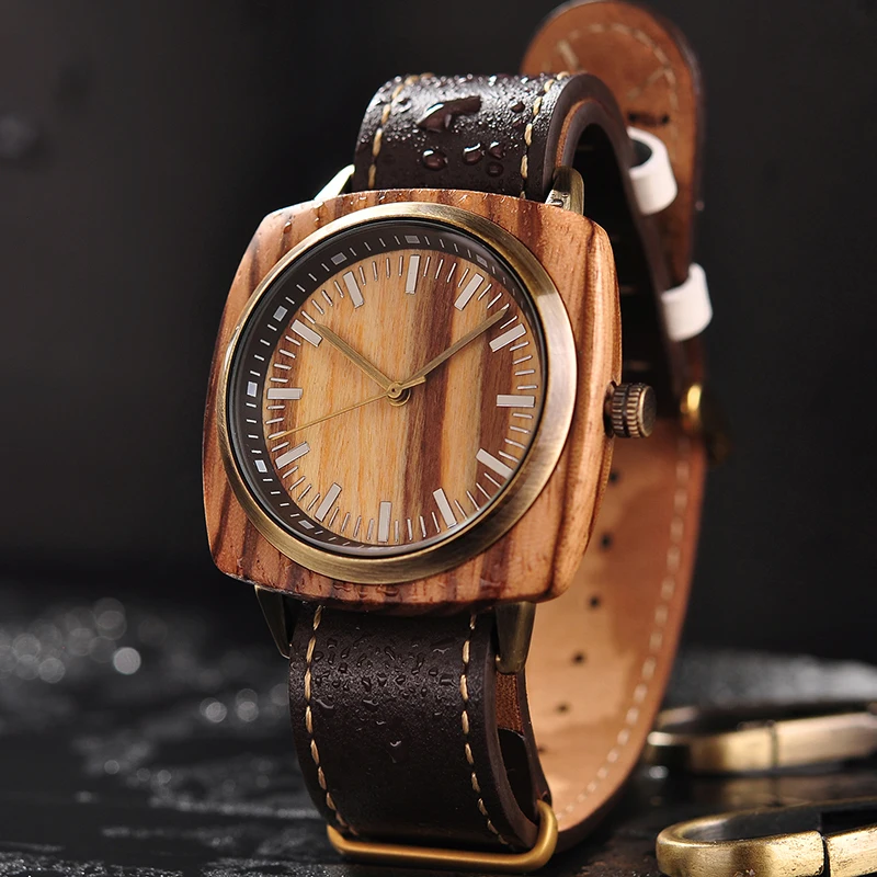 JT06-2 BOBO BIRD Relogio Masculino мужские часы деревянные классические квадратные наручные часы на заказ водонепроницаемый деревянный ремешок рождественский подарок для Него в коробке - Цвет: JT06-2