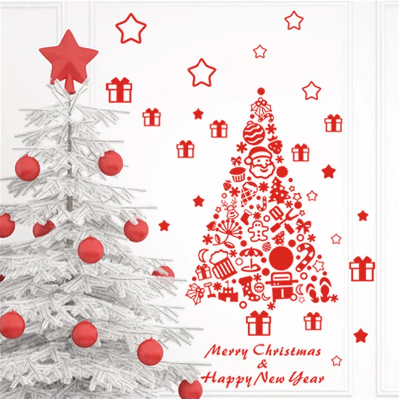 Merry Christmas декоративные элементы "Дерево" наклейки на стену для магазина украшения для офиса дома Наклейка на окно Рождественский фестиваль виниловое искусство